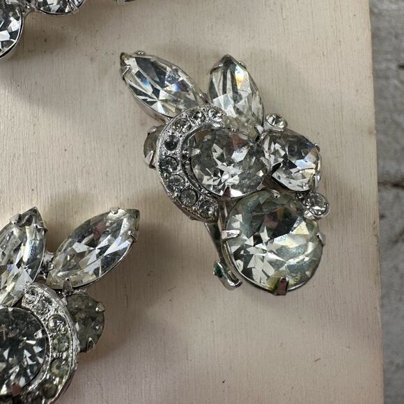 Vintage Eisenberg Clear Rhinestone Glam Brooch And Earring Set - Picture 8 of 10